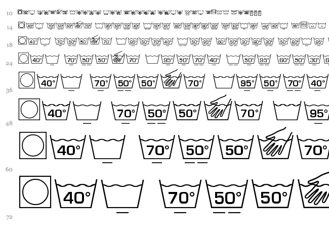 Wash Care Symbols M54 font waterfall